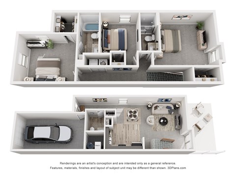 Floor plan for 3 beds, 2.5 baths, 1365 sqft